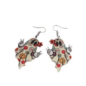 Cartoon Flower Ghost Design Wooden Drop Earrings